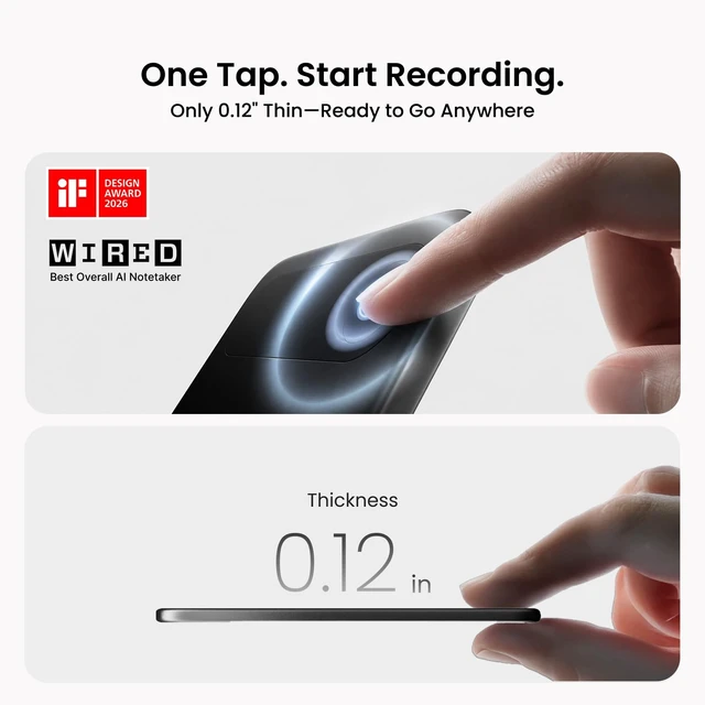 Alt view image 3 of 7 - Note Pro AI Voice Recorder, AI Note Taker Device for Meetings Transcription & AI Summaries Included, No Subscription Required, App Control, 113 Languages, Ultra-Slim for Meetings & Calls