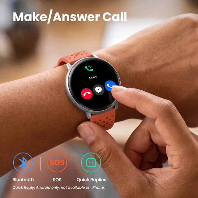Alt view image 4 of 7 - Smart Watch for Women,GPS Built-in,1.3" Ultra-bright AMOLED Display,SOS Fitness Tracker with Heart Rate Monitor,Compass,Barometer,Compatible with iPhone/Android Phones,5ATM Waterproof,2 Bands