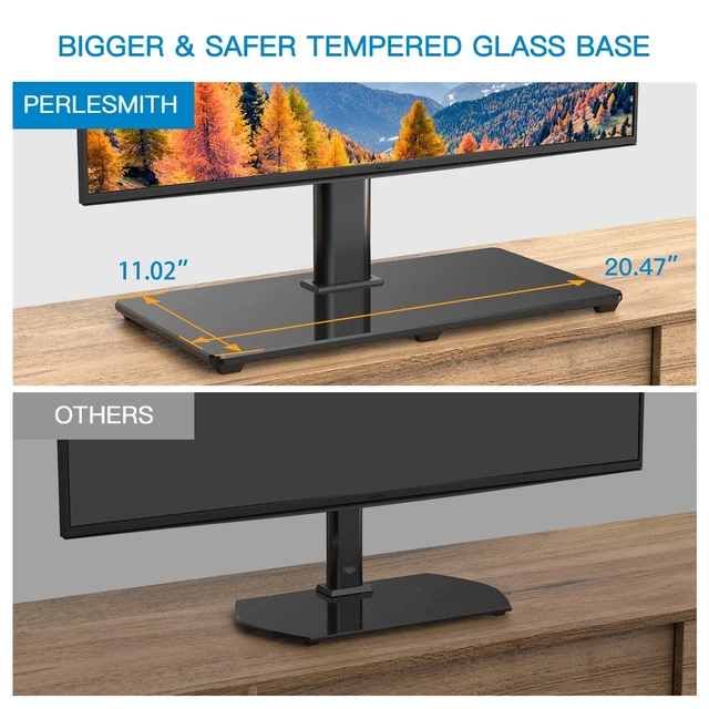 Alt view image 2 of 7 - Universal Tabletop TV Stand for 32-82 inch TVs 99 lbs capacity, Height adjustable, Tempered glass base, Cable management, Max VESA 600x400mm