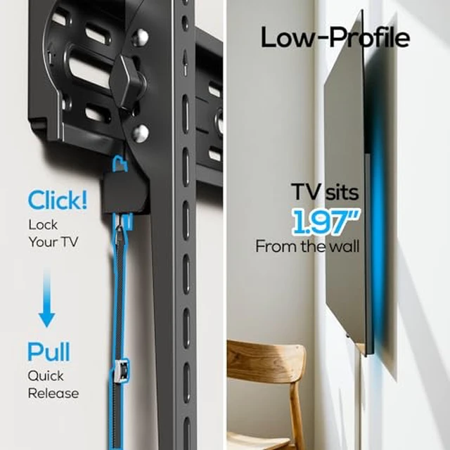 Alt view image 3 of 7 - UL Listed Tilting Low Profile TV Wall Mount - Holds Most 26-60 Inch TVs Up to 99 lbs, Quick Release Lock, Max VESA 400x400mm, Fits 8''-16'' Studs - by (Pack of 2)