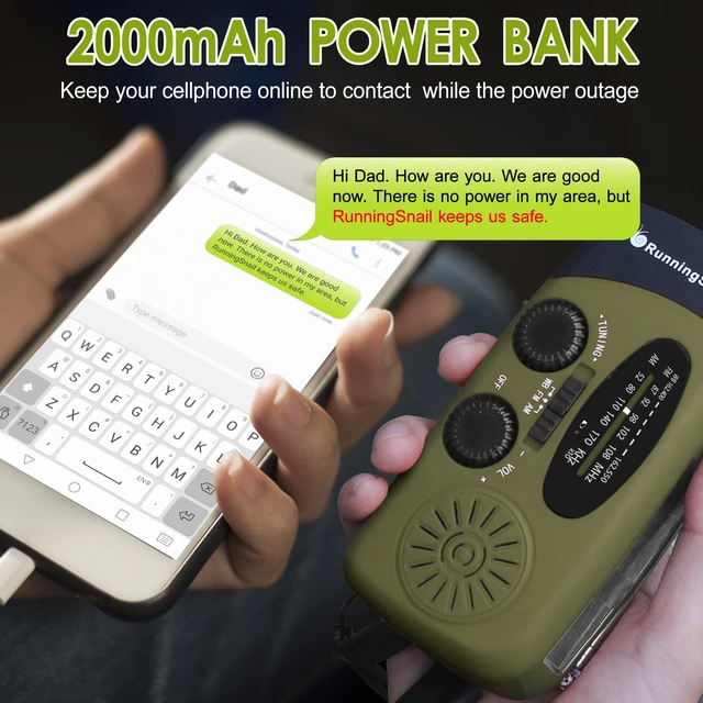 Alt view image 3 of 7 - Hand Crank Emergency Radio with LED Flashlight for Emergency Emergency Weather Radio with AM/FM/NOAA, 7400mWh Phone Charger, USB Charged & Solar Power for Camping, Emergency