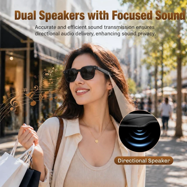 Alt view image 2 of 6 - AI Smart Glasses with Camera, 4K Video, Real-Time Translation, AI Assistant Object Recognition, Open-Ear Speakers, Bluetooth Calling