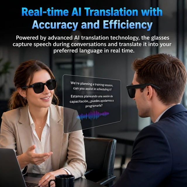 Alt view image 4 of 6 - AI Smart Glasses with Camera, 4K Video, Real-Time Translation, AI Assistant Object Recognition, Open-Ear Speakers, Bluetooth Calling