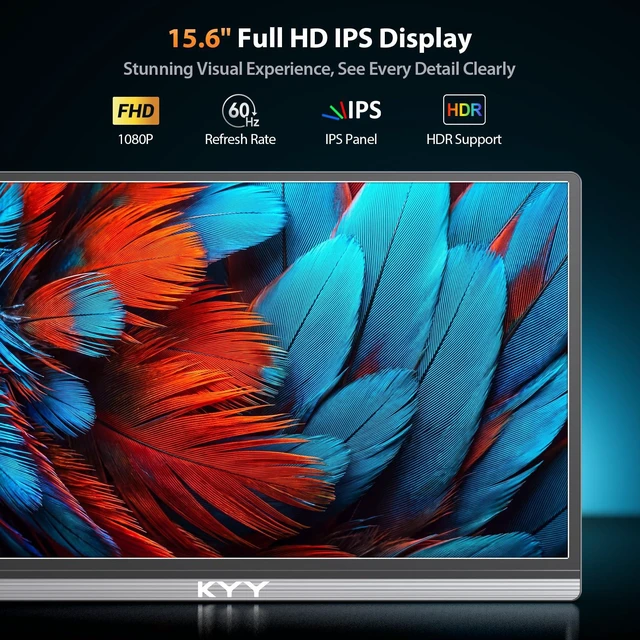 Alt view image 3 of 7 - Portable Monitor 15.6" 1080P Computer Monitor Screen Extender w/Cover Portable Monitor for Laptop 1080P FHD IPS with USB-C and HDMI, Laptop Screen Extender for Travel HDR Gaming Monitor w/Speaker