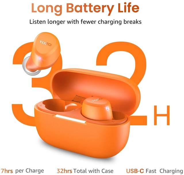 Alt view image 5 of 7 - A1 Wireless Earbuds Bluetooth 5.3 Light Weight in Ear Headphones IPX5 Waterproof,2 Mics for AI Calls,Immersive Premium Sound Bass Headset with Charging Case,32 EQ via App Orange