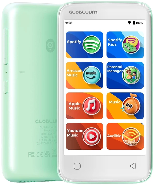 Main image of MP3 Player for Kids, Parental Controls, Spotify Compatible, Audible, 16GB Kids Music Streaming, No Browser, Parent Approved Apps, 4" Touchscreen, WiFi and Bluetooth 5.0, Lightweight, Pearl Green