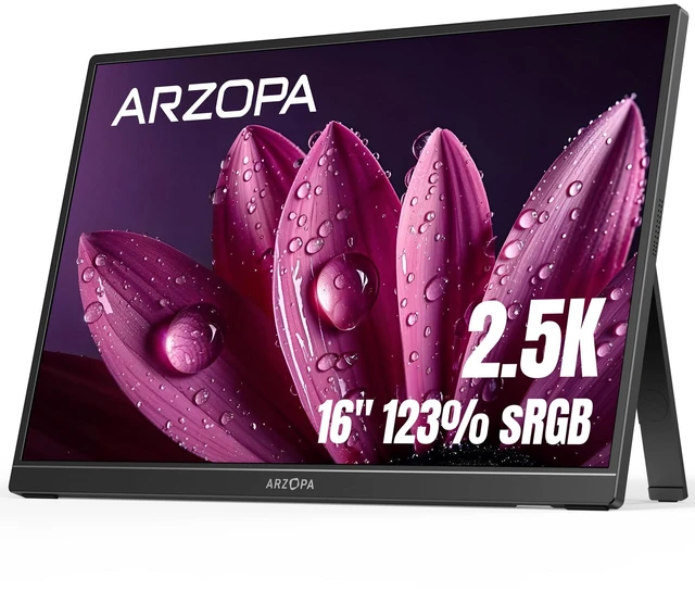 Main image of 16" 2.5K Portable Monitor, 2560x1600 QHD IPS Display 123% sRGB Built-in Stand USB-C HDMI Eye Care External Second Screen for Mac Laptop Phone PS4/5 Xbox Switch -Z1RC