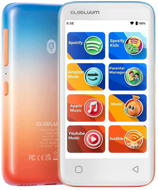 Main image of MP3 Player for Kids, Parental Controls, Spotify Compatible, Audible, 16GB Kids Music Streaming, No Browser, Parent Approved Apps, 4" Touchscreen, WiFi and Bluetooth 5.0, Lightweight, Ocean Sunset