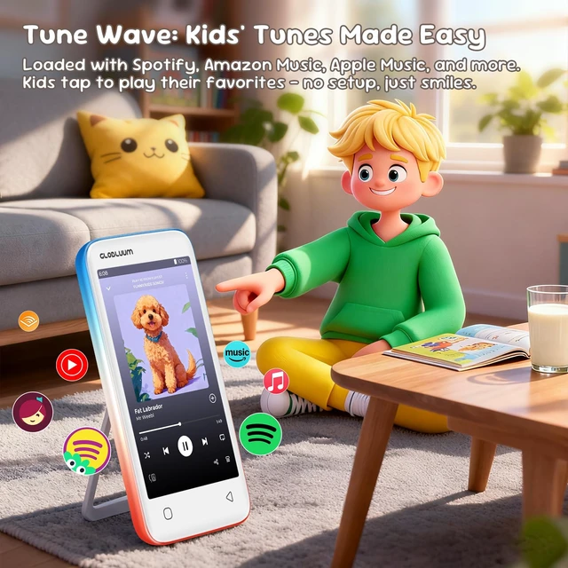 Alt view image 2 of 7 - MP3 Player for Kids, Parental Controls, Spotify Compatible, Audible, 16GB Kids Music Streaming, No Browser, Parent Approved Apps, 4" Touchscreen, WiFi and Bluetooth 5.0, Lightweight, Ocean Sunset