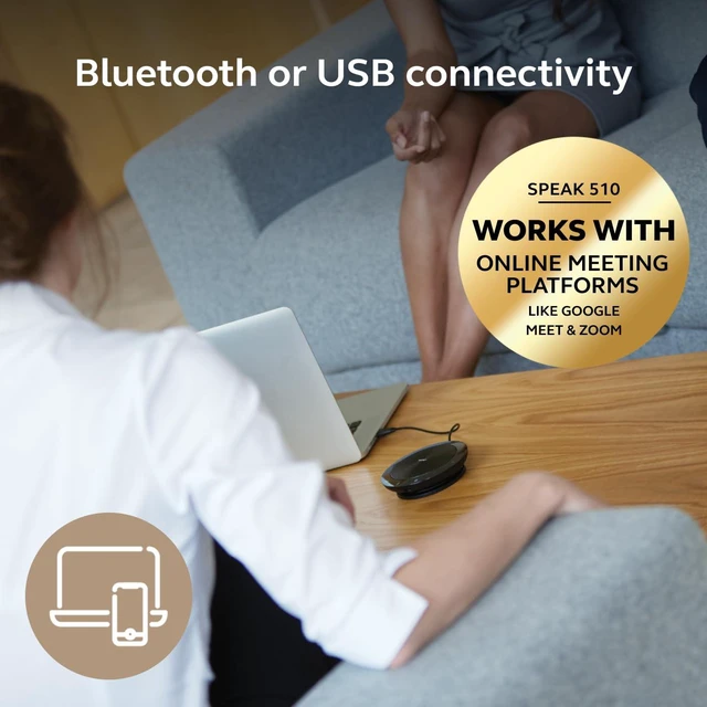 Alt view image 7 of 7 - Speak 510 (2025 Edition) Portable USB Bluetooth Speaker, Black Portable Speakerphone, USB or Bluetooth, Crystal-Clear Sound, Works with Microsoft Teams, Google Meet, Zoom
