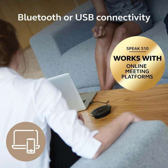 Alt view image 7 of 7 - Speak 510 (2025 Edition) Portable, USB or Wireless Bluetooth Speaker Meetings and Calls with Crystal-Clear Sound, Works with Microsoft Teams, Black