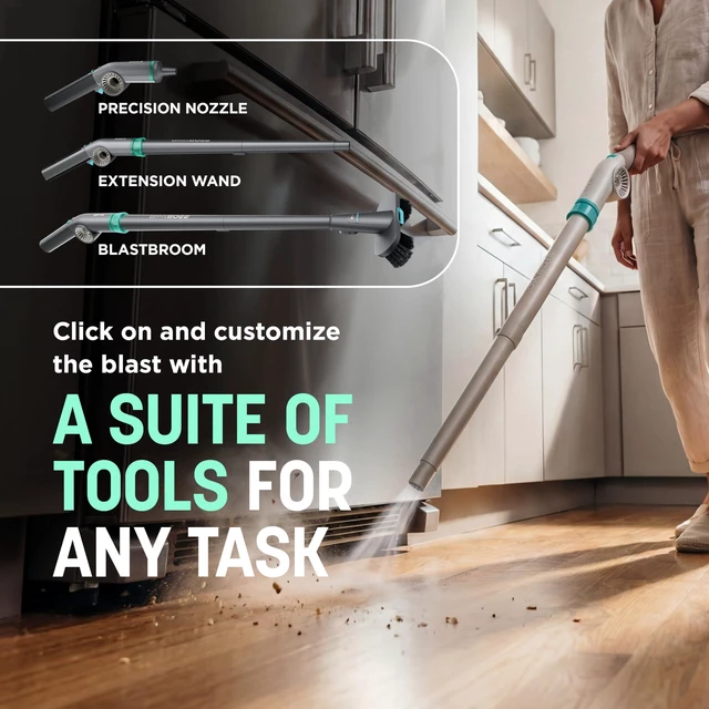 Alt view image 4 of 7 - BlastBoss, All-in-One Air Blasting System with BlastBroom, AB2111BL Precision Nozzle, Extension Wand, Indoor/Outdoor Cleaning, 0-190 MPH, Cordless Handheld Blower, Rechargeable, Sky