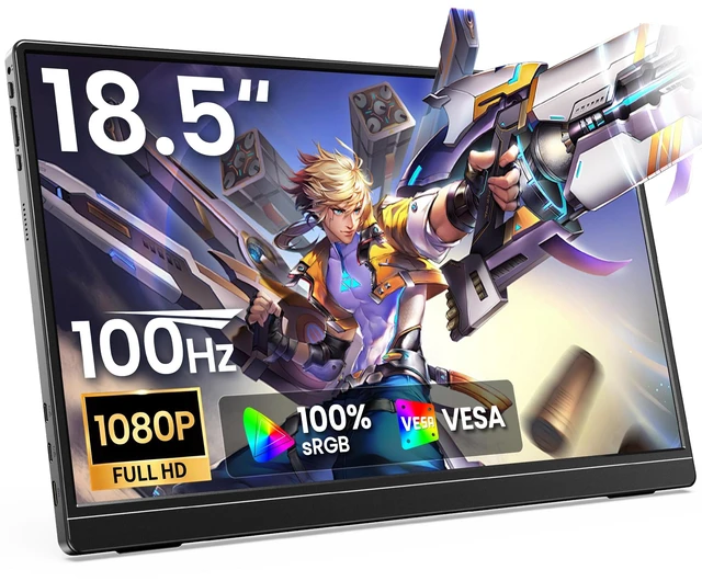 Main image of 18.5" 100Hz FHD IPS USB-C HDMI Portable Monitor 18.5" FHD IPS 100Hz, built-in stand & dual speakers, USB-C/HDMI, for PC/Phone/PS5/Xbox/Switch, travel gaming
