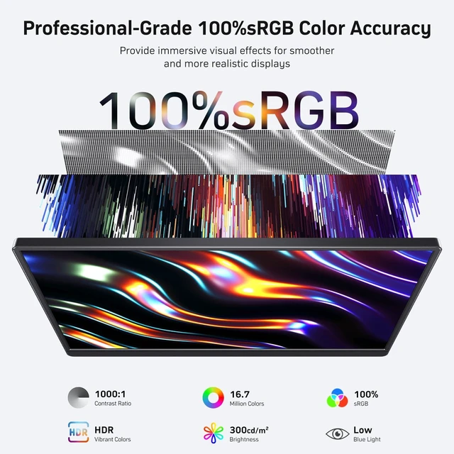 Alt view image 3 of 7 - 18.5" 100Hz FHD IPS USB-C HDMI Portable Monitor 18.5" FHD IPS 100Hz, built-in stand & dual speakers, USB-C/HDMI, for PC/Phone/PS5/Xbox/Switch, travel gaming