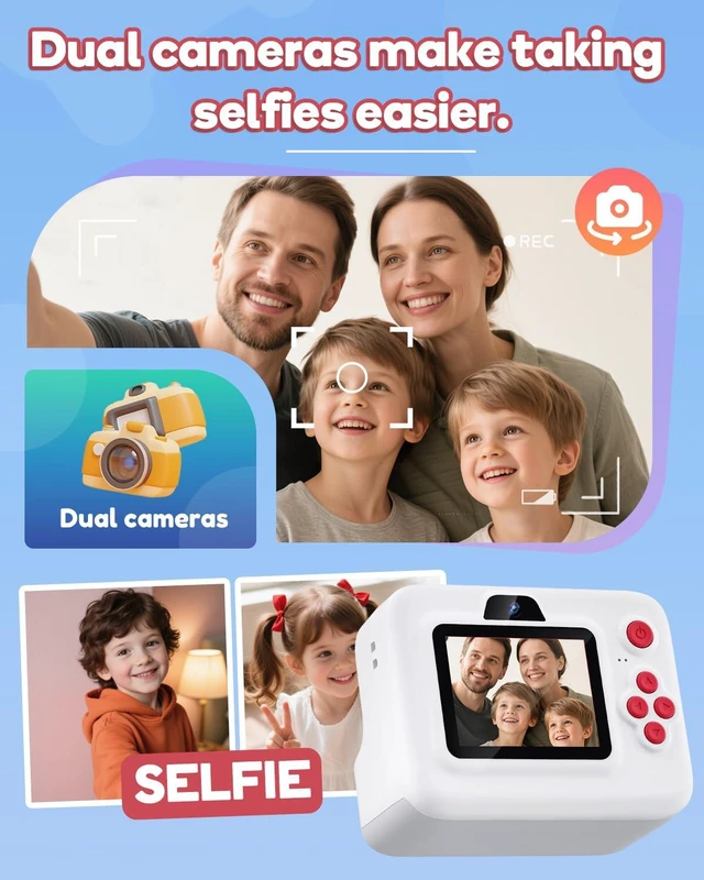 Alt view image 4 of 7 - Instant Print Camera for Kids,2.4 Inch Screen Kids Instant Cameras, Christmas Birthday Gifts for Girls Age 3-12, Portable Toddler Toy for 3 4 5 6 7 8 9 10 Year Old Girls Boys White