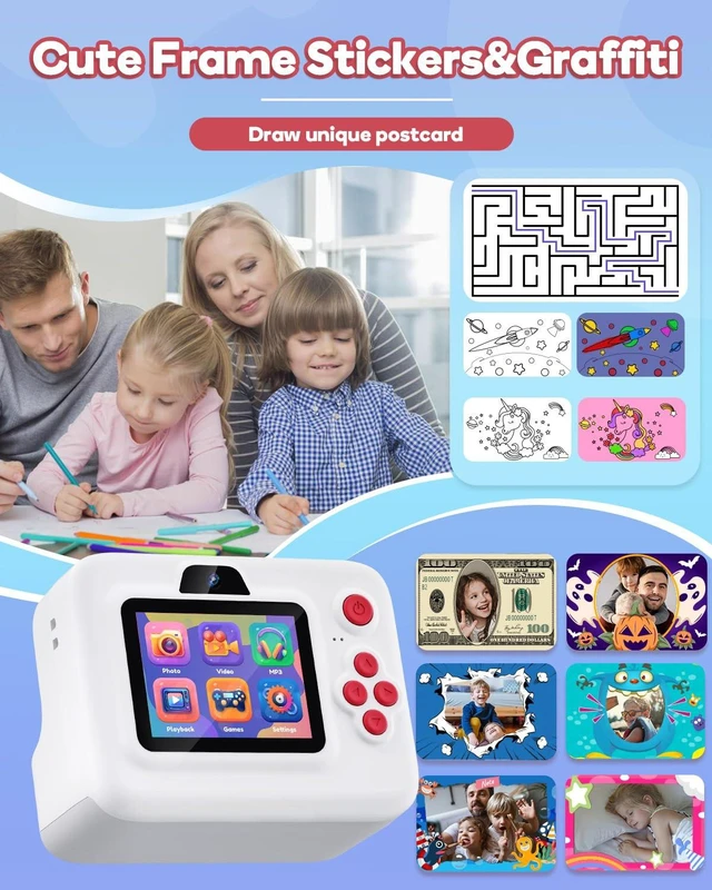 Alt view image 3 of 7 - Instant Print Camera for Kids,2.4 Inch Screen Kids Instant Cameras, Christmas Birthday Gifts for Girls Age 3-12, Portable Toddler Toy for 3 4 5 6 7 8 9 10 Year Old Girls Boys White