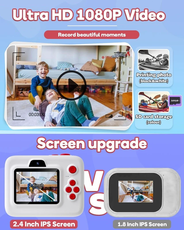 Alt view image 5 of 7 - Instant Print Camera for Kids,2.4 Inch Screen Kids Instant Cameras, Christmas Birthday Gifts for Girls Age 3-12, Portable Toddler Toy for 3 4 5 6 7 8 9 10 Year Old Girls Boys White