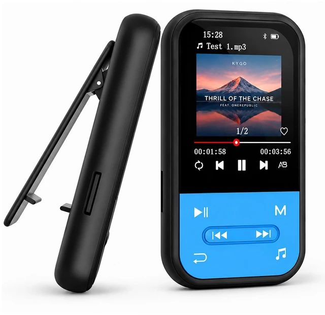 Main image of 128GB MP3 Player, Bluetooth 5.3 Music Player with Clip, HiFi Sound Digital Music, Built-in HD Speaker, FM Radio, Voice Recorder, Earphones Included, MP3 Player for Kids