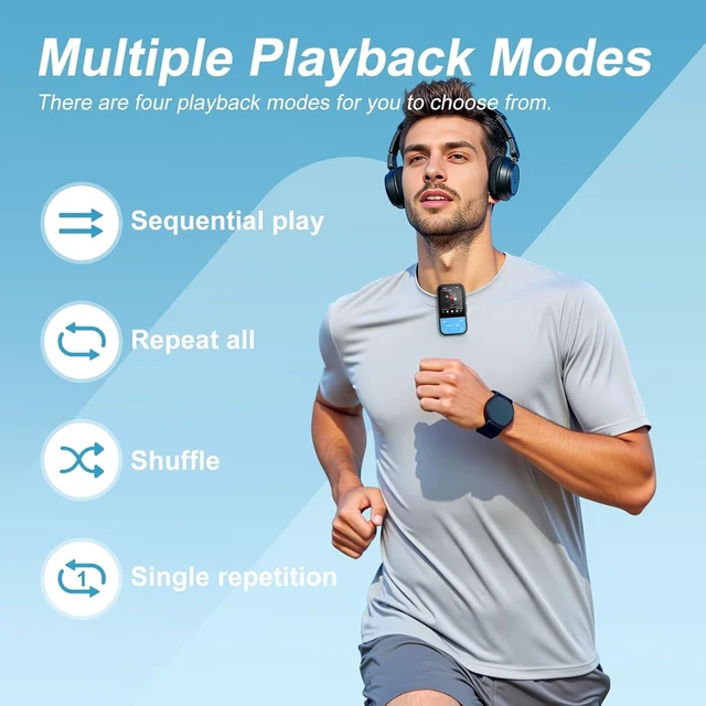 Alt view image 2 of 7 - 128GB MP3 Player, Bluetooth 5.3 Music Player with Clip, HiFi Sound Digital Music, Built-in HD Speaker, FM Radio, Voice Recorder, Earphones Included, MP3 Player for Kids