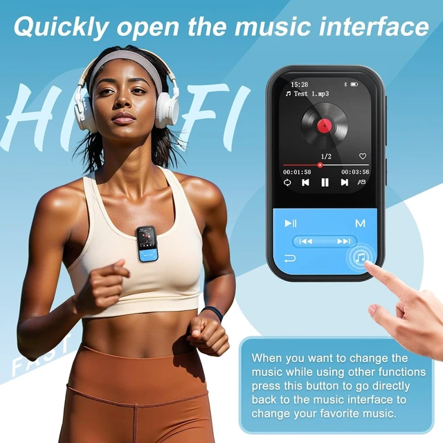 Alt view image 7 of 7 - 128GB MP3 Player, Bluetooth 5.3 Music Player with Clip, HiFi Sound Digital Music, Built-in HD Speaker, FM Radio, Voice Recorder, Earphones Included, MP3 Player for Kids