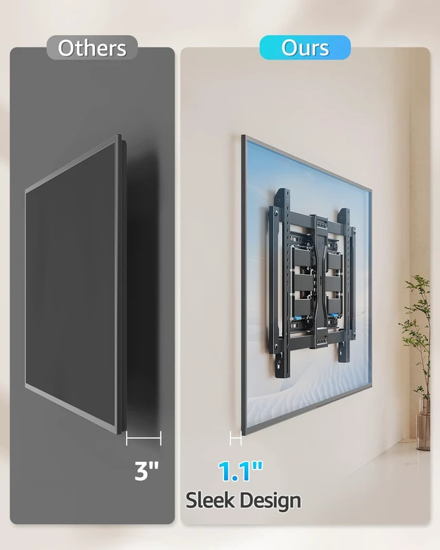 Alt view image 4 of 7 - Ultra Slim TV Wall Mount for Most 37-90 inch TVs, 1.1" Thin Low Profile Full Motion TV Mount Bracket, Dual Swivel Articulating Arms with Tilt, Fits 16" Studs, Max VESA 600x400mm Holds 132lbs