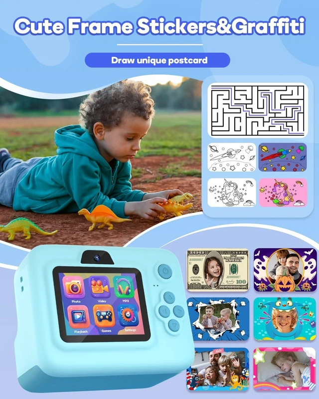 Alt view image 3 of 7 - Kids Camera Instant Print,1080P Kids Instant Cameras that Print Photos,Christmas Birthday Gifts for Girls Age 3-12,Portable Toy for 3 4 5 6 7 8 9 10 Year Old Girls Boys-Blue