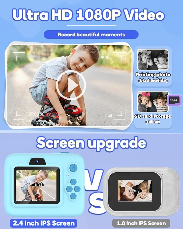 Alt view image 4 of 7 - Kids Camera Instant Print,1080P Kids Instant Cameras that Print Photos,Christmas Birthday Gifts for Girls Age 3-12,Portable Toy for 3 4 5 6 7 8 9 10 Year Old Girls Boys-Blue