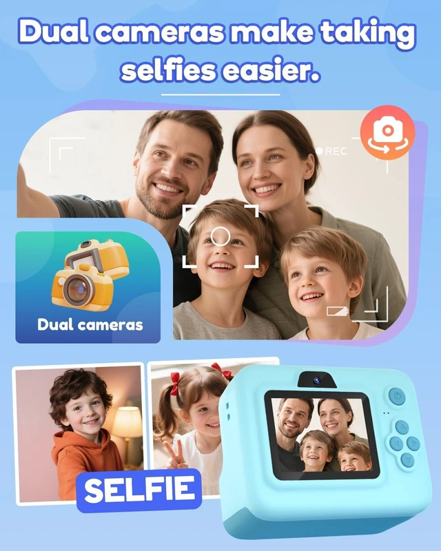 Alt view image 5 of 7 - Kids Camera Instant Print,1080P Kids Instant Cameras that Print Photos,Christmas Birthday Gifts for Girls Age 3-12,Portable Toy for 3 4 5 6 7 8 9 10 Year Old Girls Boys-Blue