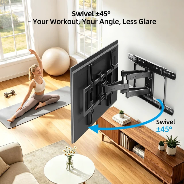 Alt view image 3 of 7 - Full-Motion TV Wall Mount for 37-90 Inch TVs, Fits 24" Studs Max VESA 600x400mm up to 176 lbs Fits 8-24" Studs, Heavy Duty Articulating Swivel Tilt Wall Bracket for Flat Screen, HV6603