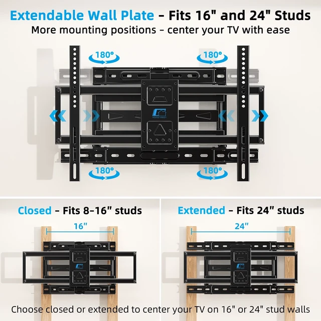 Alt view image 5 of 7 - Full-Motion TV Wall Mount for 37-90 Inch TVs, Fits 24" Studs Max VESA 600x400mm up to 176 lbs Fits 8-24" Studs, Heavy Duty Articulating Swivel Tilt Wall Bracket for Flat Screen, HV6603