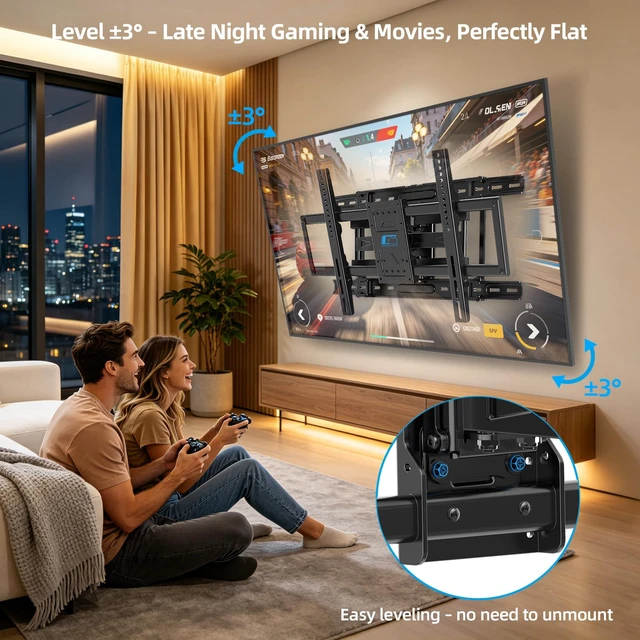 Alt view image 7 of 7 - Full-Motion TV Wall Mount for 37-90 Inch TVs, Fits 24" Studs Max VESA 600x400mm up to 176 lbs Fits 8-24" Studs, Heavy Duty Articulating Swivel Tilt Wall Bracket for Flat Screen, HV6603