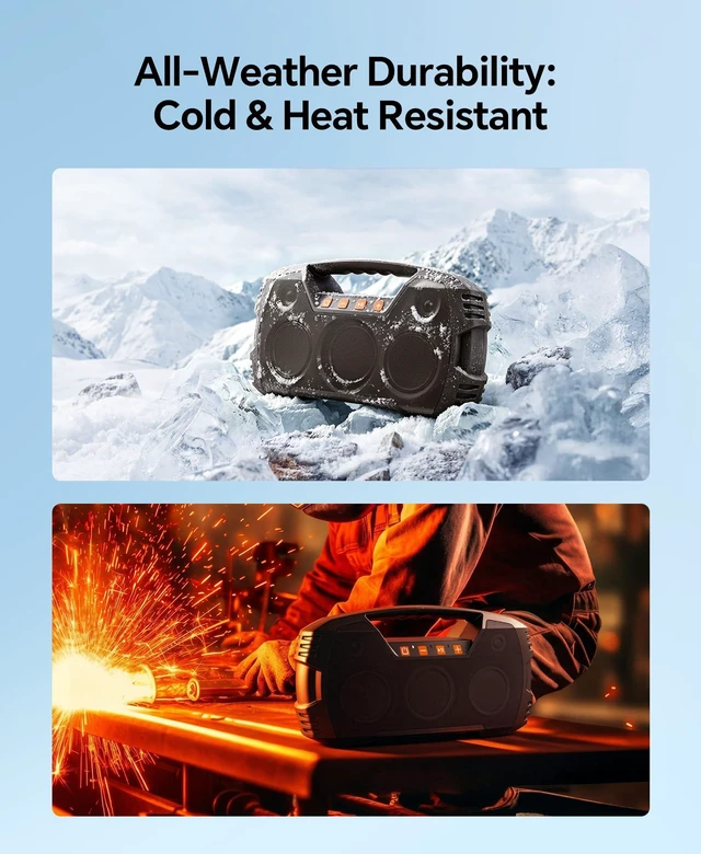 Alt view image 6 of 7 - Outdoor Bluetooth Speaker, IPX7 Waterproof, 90W Peak, 32H, Dark Brown Floating design, deep bass, TWS stereo, portable handle, rugged build for pool days, beach trips, kayaking, and hiking