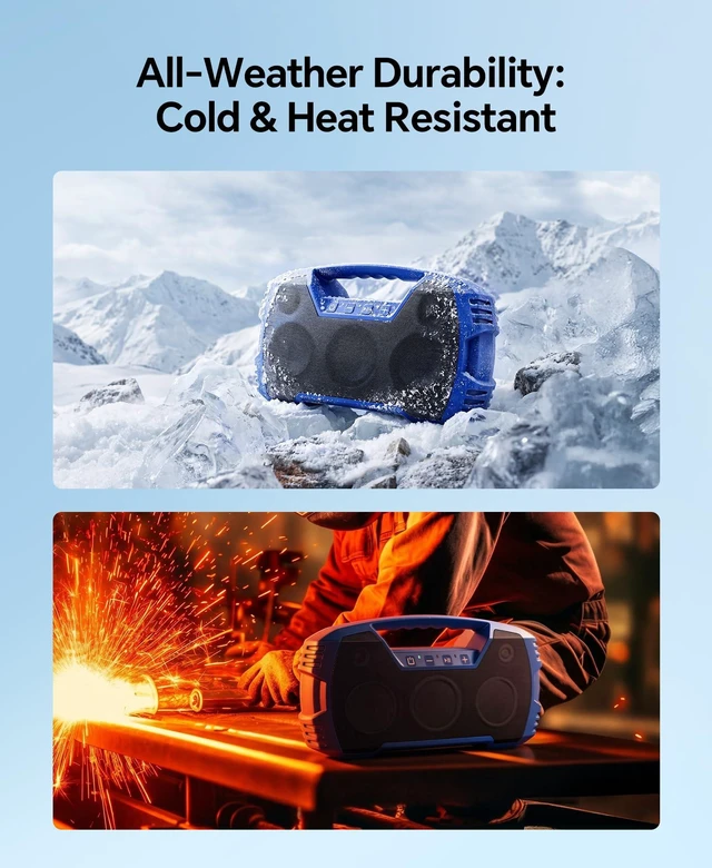 Alt view image 6 of 7 - Outdoor Bluetooth Speaker, IPX7 Waterproof, 90W Peak, 32H, Blue Floating design, deep bass, TWS stereo, portable handle, rugged build for pool days, beach trips, kayaking, and hiking