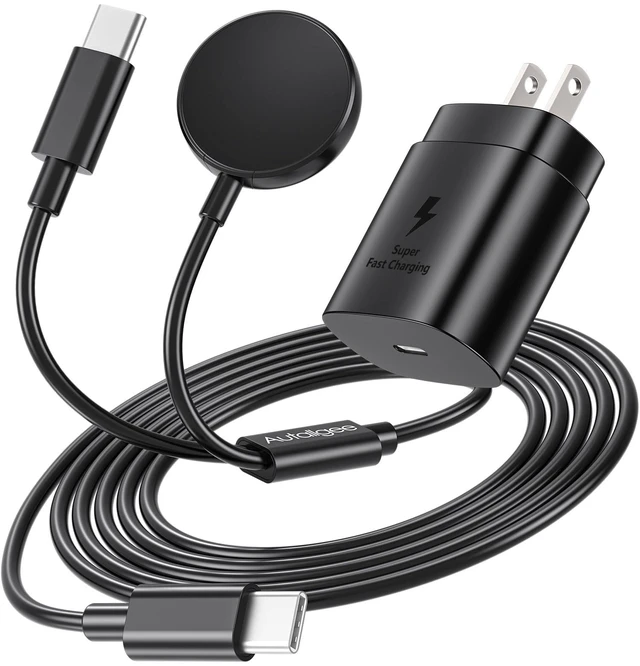 Main image of 2 in 1 for Samsung Watch and Phone Charger and 25W USB C Fast Charger Compatible with Galaxy Watch 8/8 Classic/Ultra/7/6/6 Classic/5 Pro/5/4/4 classic/3/Active2/FE & Galaxy S26 & iPhone