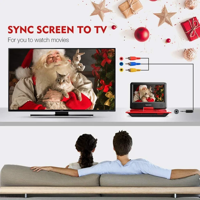 Alt view image 3 of 6 - 11.5" Portable DVD Player, 5-Hour Built-in Rechargeable Battery, 9" Swivel Screen, Support CD/DVD/SD Card/USB, Remote Control, 1.8 Meter Car Charger, Power Adaptor and Car Headrest (Red)