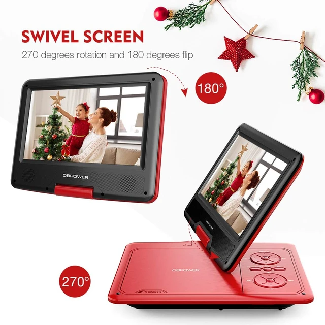 Alt view image 4 of 6 - 11.5" Portable DVD Player, 5-Hour Built-in Rechargeable Battery, 9" Swivel Screen, Support CD/DVD/SD Card/USB, Remote Control, 1.8 Meter Car Charger, Power Adaptor and Car Headrest (Red)