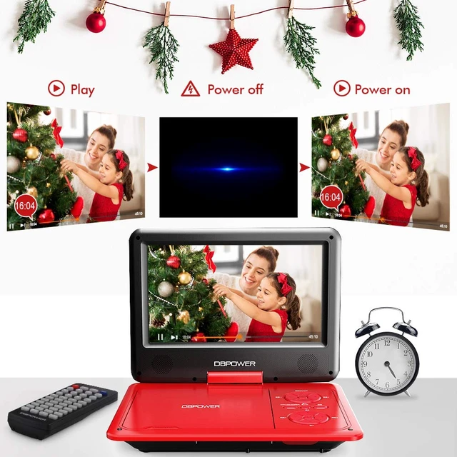 Alt view image 5 of 6 - 11.5" Portable DVD Player, 5-Hour Built-in Rechargeable Battery, 9" Swivel Screen, Support CD/DVD/SD Card/USB, Remote Control, 1.8 Meter Car Charger, Power Adaptor and Car Headrest (Red)