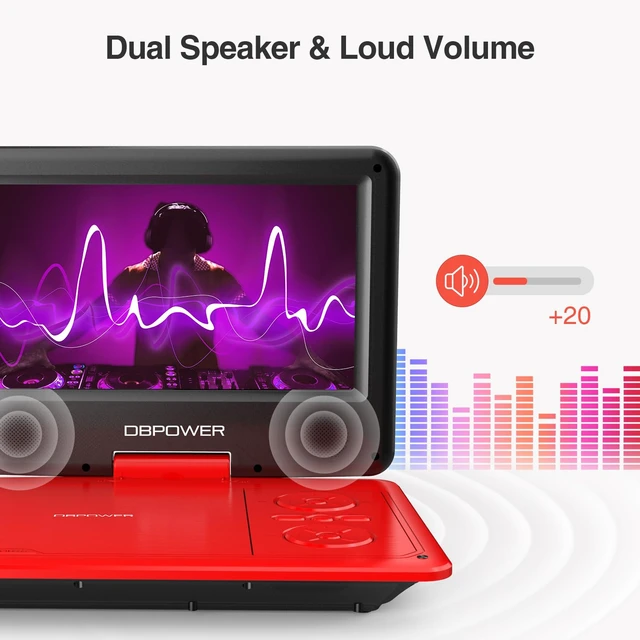 Alt view image 6 of 6 - 11.5" Portable DVD Player, 5-Hour Built-in Rechargeable Battery, 9" Swivel Screen, Support CD/DVD/SD Card/USB, Remote Control, 1.8 Meter Car Charger, Power Adaptor and Car Headrest (Red)