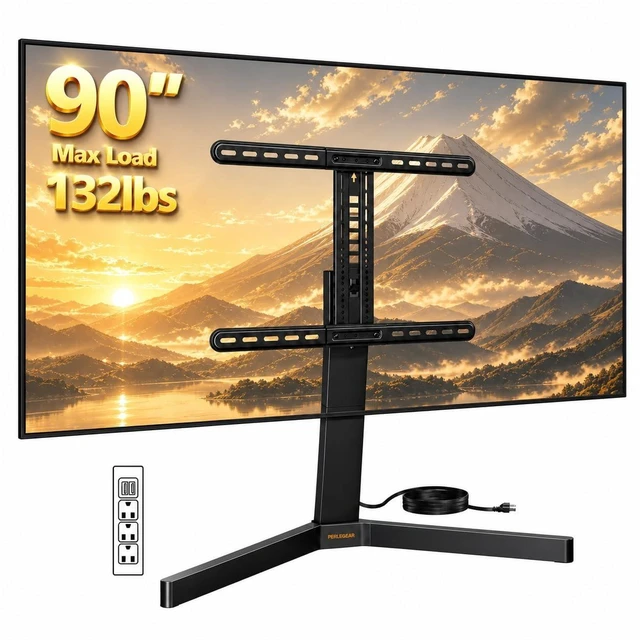 Main image of Swivel TV Stand with Power Outlet for 4290" TVs up to 132 lbs Stable Triangular Base, Heavy-Duty Steel, 10 Height Settings, ±30° Swivel, Cable Management, Safety Strap, Max VESA 600x400mm