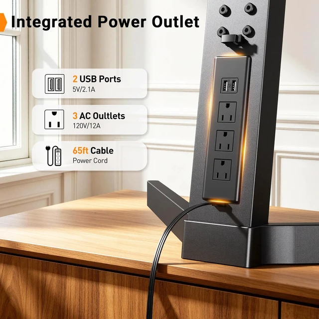 Alt view image 2 of 7 - Swivel TV Stand with Power Outlet for 4290" TVs up to 132 lbs Stable Triangular Base, Heavy-Duty Steel, 10 Height Settings, ±30° Swivel, Cable Management, Safety Strap, Max VESA 600x400mm