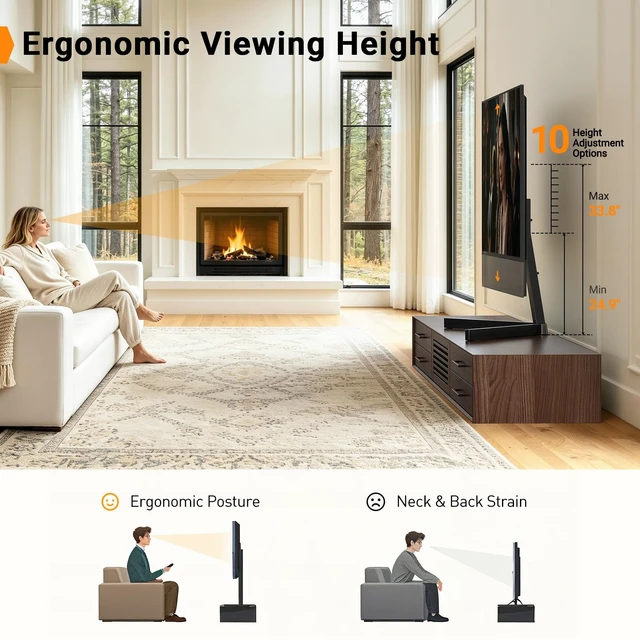 Alt view image 7 of 7 - Swivel TV Stand with Power Outlet for 4290" TVs up to 132 lbs Stable Triangular Base, Heavy-Duty Steel, 10 Height Settings, ±30° Swivel, Cable Management, Safety Strap, Max VESA 600x400mm