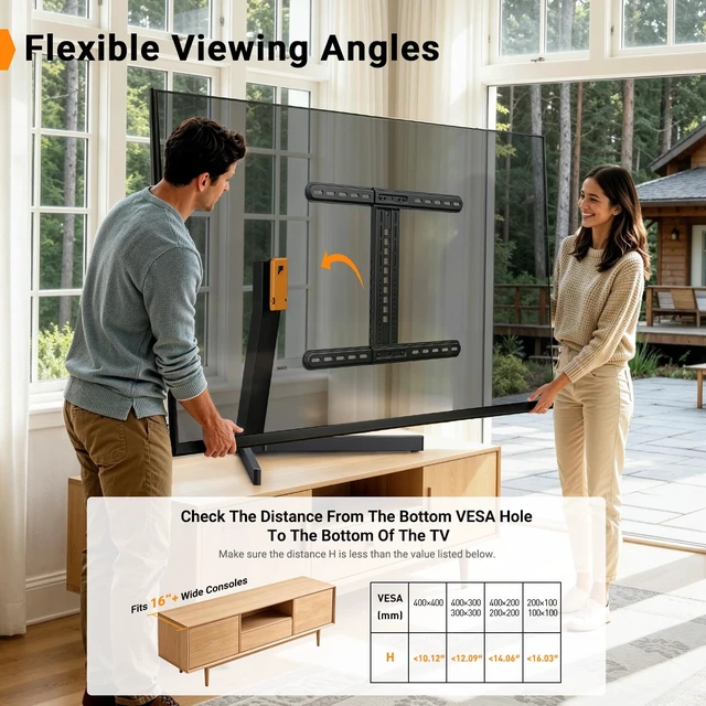 Alt view image 6 of 7 - Swivel TV Stand with Power Outlet for 4290" TVs up to 132 lbs Stable Triangular Base, Heavy-Duty Steel, 10 Height Settings, ±30° Swivel, Cable Management, Safety Strap, Max VESA 600x400mm