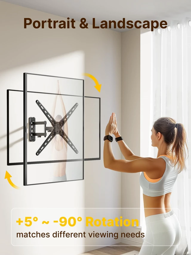 Alt view image 3 of 7 - Full Motion TV Wall Mount for 13-55 Inch TVs up to 55 lb ±90° Swivel, Landscape/Portrait Rotation and 14.4 in Extension; 4X Load Tested, VESA 75x75 to 400x400 mm, Single-Stud Mount