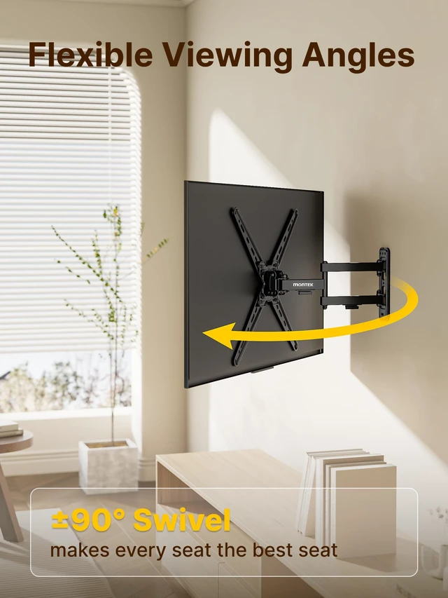 Alt view image 5 of 7 - Full Motion TV Wall Mount for 13-55 Inch TVs up to 55 lb ±90° Swivel, Landscape/Portrait Rotation and 14.4 in Extension; 4X Load Tested, VESA 75x75 to 400x400 mm, Single-Stud Mount