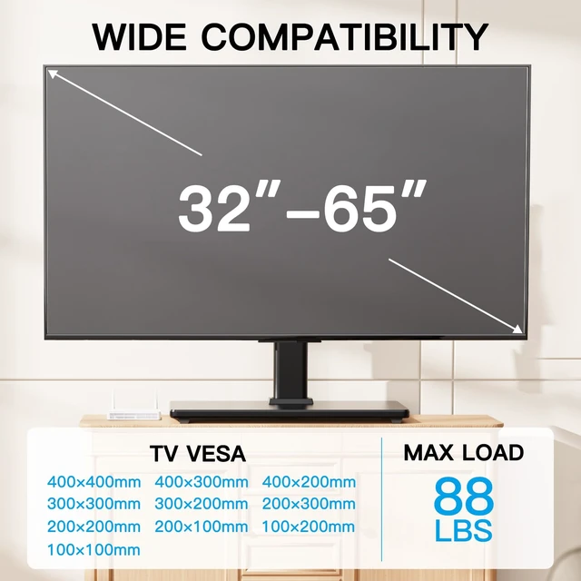 Alt view image 2 of 7 - Universal Swivel TV Stand Legs for 32-65 inch TVs up to 88lbs, Height Adjustable Table Top Stand Base, Television Mount Stands with Tempered Glass Base, Universal VESA 400x400mm, PSTVS17