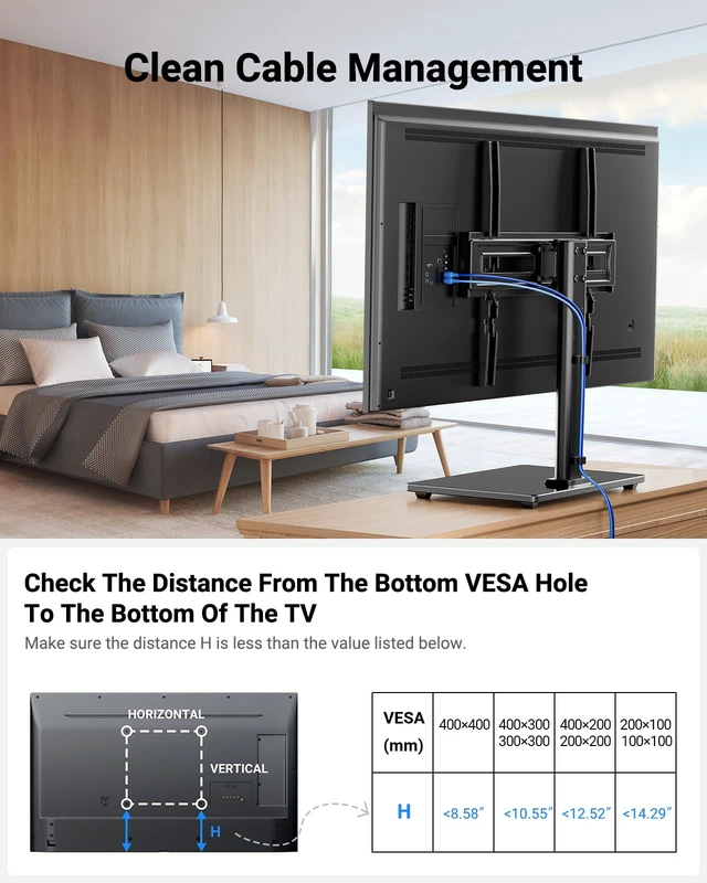 Alt view image 3 of 7 - Universal Swivel TV Stand Legs for 32-65 inch TVs up to 88lbs, Height Adjustable Table Top Stand Base, Television Mount Stands with Tempered Glass Base, Universal VESA 400x400mm, PSTVS17