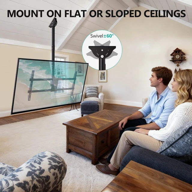Alt view image 5 of 7 - Heavy Duty Ceiling TV Mount for 37-90 inch Large TVs, up to 220 lbs Hanging Pole Ceiling Mount TV Bracket Up Down, Full Motion with Height Adjustment, Tilt, Swivel, Max VESA 800x400mm (CM3790)