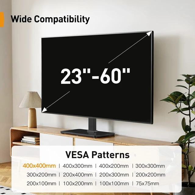 Alt view image 2 of 7 - Tabletop TV Stand, Universal TV Stand for 2360 Inch LCD/LED/OLED TVs, Height-Adjustable TV Mount Stand with Tempered Glass Base & Cable Management, VESA 400x400mm, PGTVS02