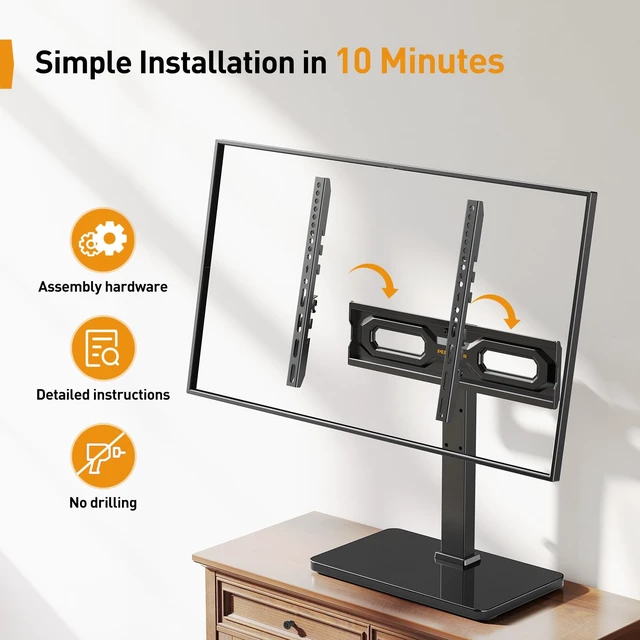 Alt view image 5 of 7 - Tabletop TV Stand, Universal TV Stand for 2360 Inch LCD/LED/OLED TVs, Height-Adjustable TV Mount Stand with Tempered Glass Base & Cable Management, VESA 400x400mm, PGTVS02