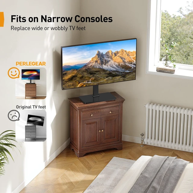 Alt view image 6 of 7 - Tabletop TV Stand, Universal TV Stand for 2360 Inch LCD/LED/OLED TVs, Height-Adjustable TV Mount Stand with Tempered Glass Base & Cable Management, VESA 400x400mm, PGTVS02